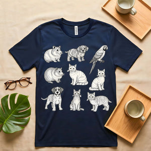 Hand drawn cat and dog line art graphic tee