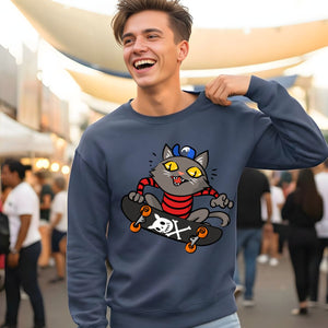 Skate cat crewneck sweatshirt unisex fit