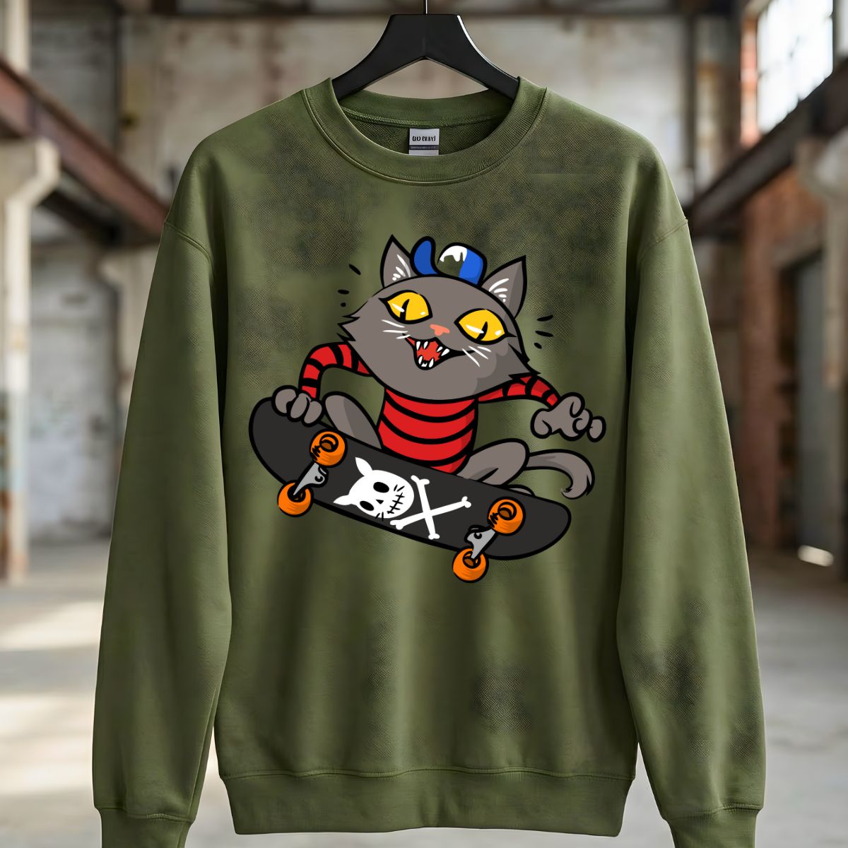 Skate cat crewneck sweatshirt unisex fit