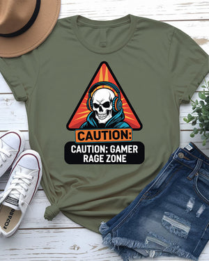 Caution Gamer Rage Zone Funny Gaming Meme Tee by Memez Store