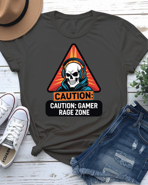 Caution Gamer Rage Zone Funny Gaming Meme Tee by Memez Store