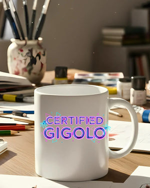 Funny meme coffee mug Certified Gigolo slogan