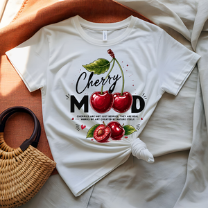 Cherry Mood T-Shirt with vintage cherry graphic on white