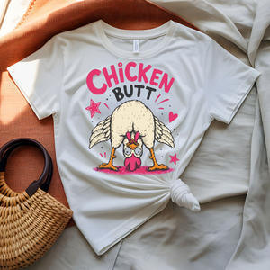 Chicken Butt Tee with "Guess What?" joke and chicken graphic