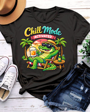 Chill mood activated summer tee with button graphic