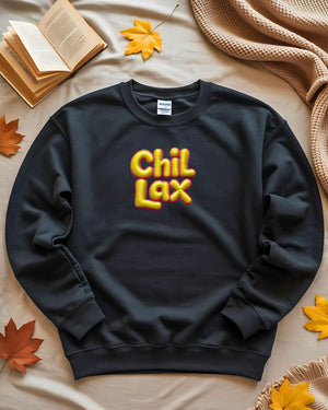 Cozy embroidered Chillax meme sweatshirt for lounging