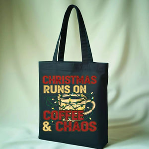 Christmas Runoff Coffee and Chaos Meme Tote Bag