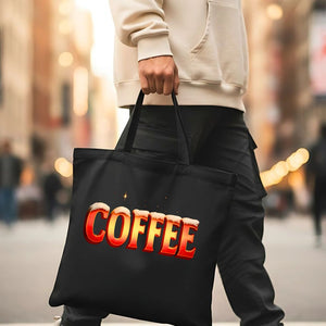 Classic Coffee Tote Bag held by a person at a cafe