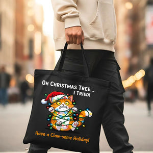Claw-Some Holiday Tote Bag with playful cats and Christmas pun design