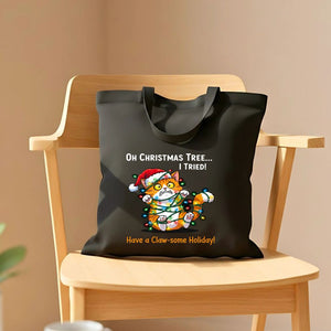 Claw-Some Holiday Tote Bag with playful cats and Christmas pun design