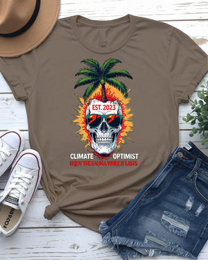 Climate Optimistic Dark Humor T-Shirt with Earth Meltdown Meme Graphic by Memez Store