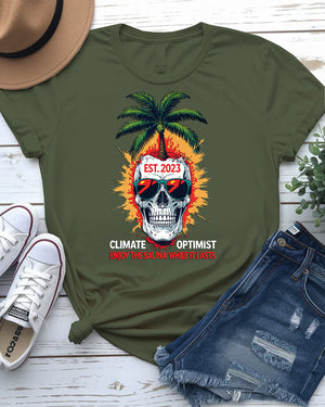 Climate Optimistic Dark Humor T-Shirt with Earth Meltdown Meme Graphic by Memez Store