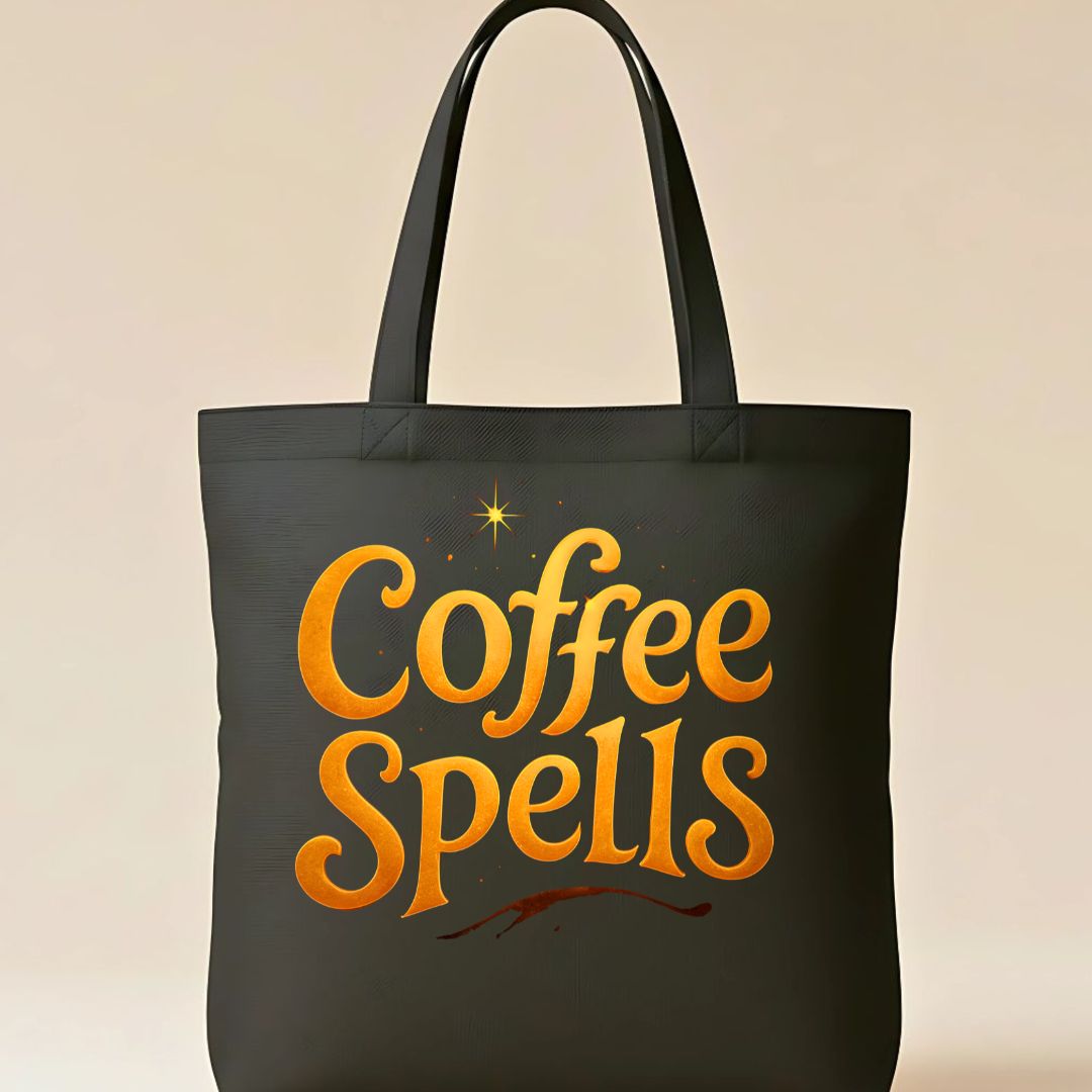 Coffee Spells Tote Bag with whimsical typo design