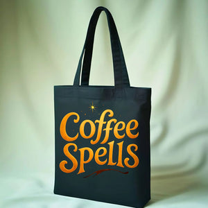 Coffee Spells Tote Bag with whimsical typo design
