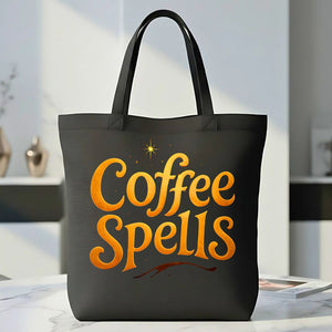 Coffee Spells Tote Bag with whimsical typo design
