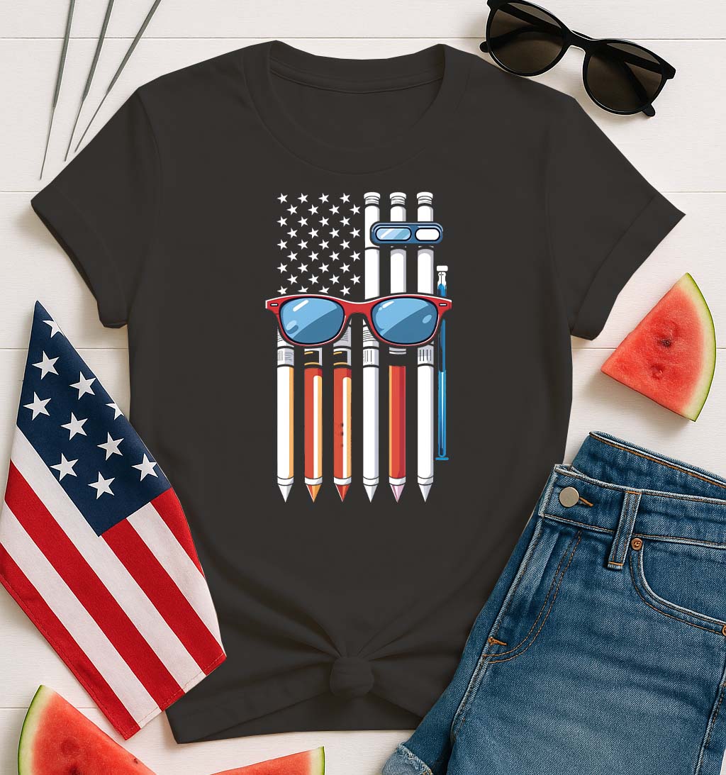 Colorful Pencil 4th July Funny Tee with patriotic design