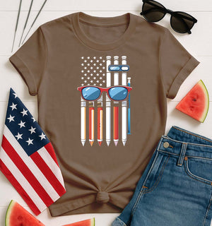 Colorful Pencil 4th July Funny Tee with patriotic design