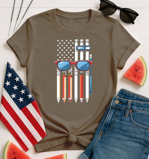 Red white and blue pencil t-shirt for Independence Day