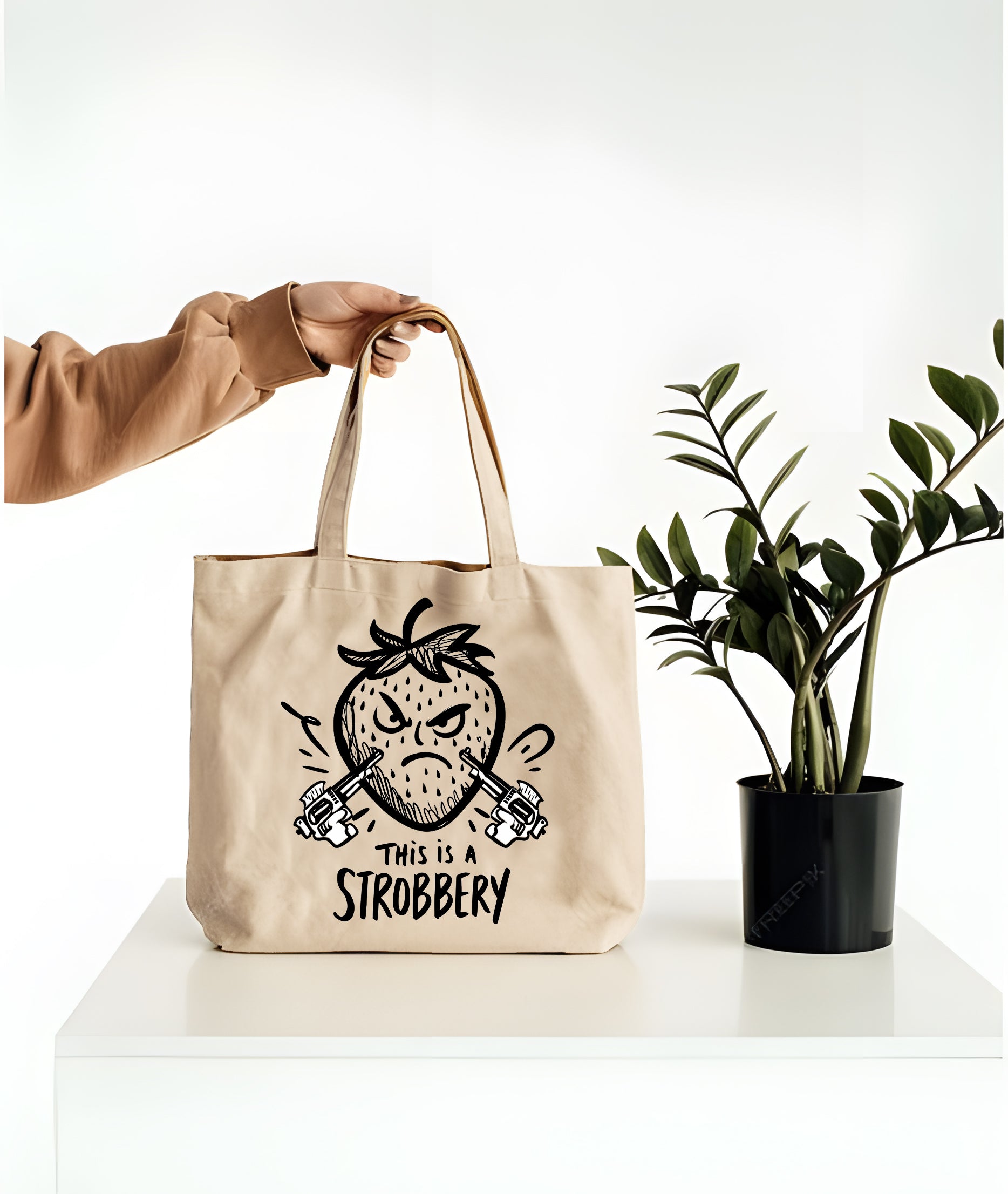 Colorful Stroberry Tote Bag with playful strawberry illustration—eco-friendly canvas bag by Memez Store