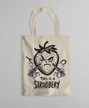 Colorful Stroberry Tote Bag with playful strawberry illustration—eco-friendly canvas bag by Memez Store