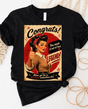 Congrats t-shirt for graduation with gold glitter text and cap design