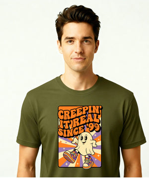 “Creepin’ It Real Since ’99 Halloween Meme Funny Tee – spooky retro meme t-shirt with ghost and vintage typography design”