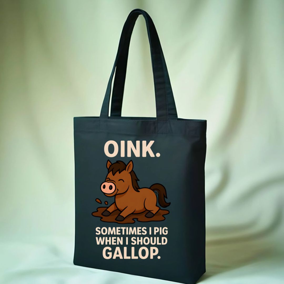 Cute pig design tote bag with oink text