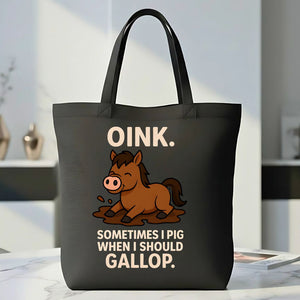 Cute pig design tote bag with oink text