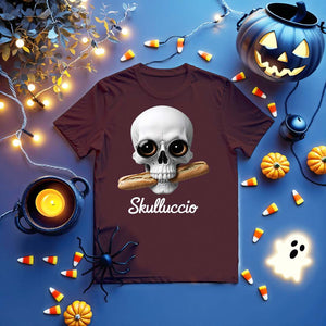Unisex jersey shirt with funny Halloween skull graphic