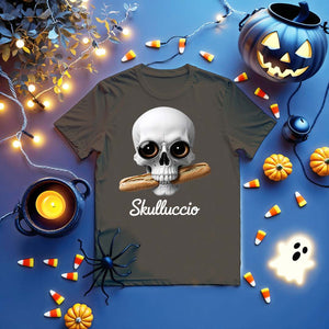 Unisex jersey shirt with funny Halloween skull graphic