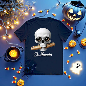 Skulluccio Halloween Tee with skull meme design