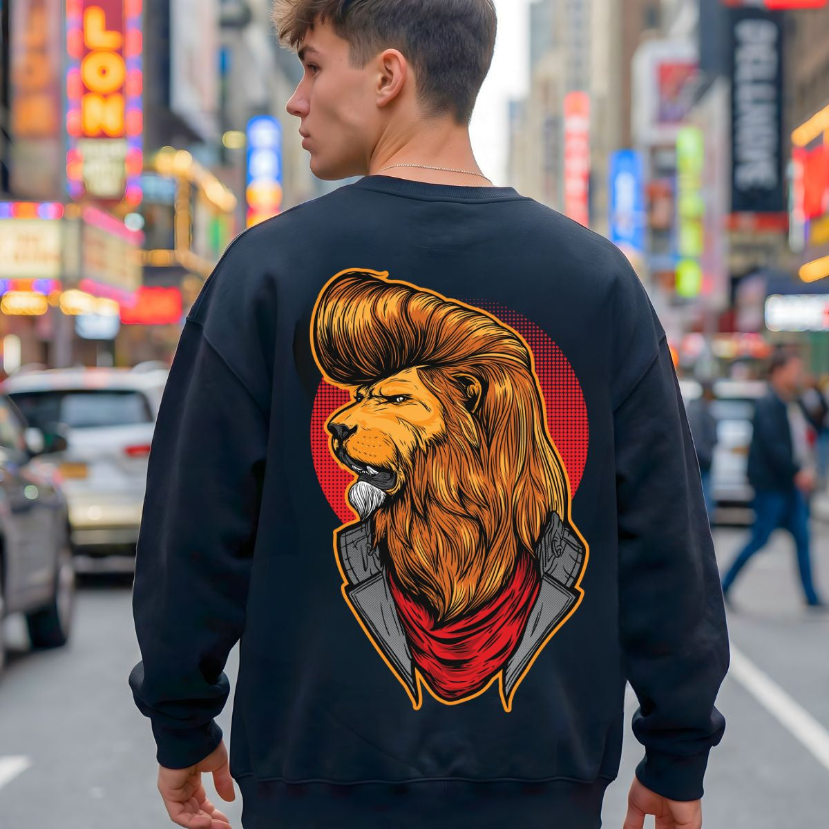Dashing lion streetwear crewneck sweatshirt front view