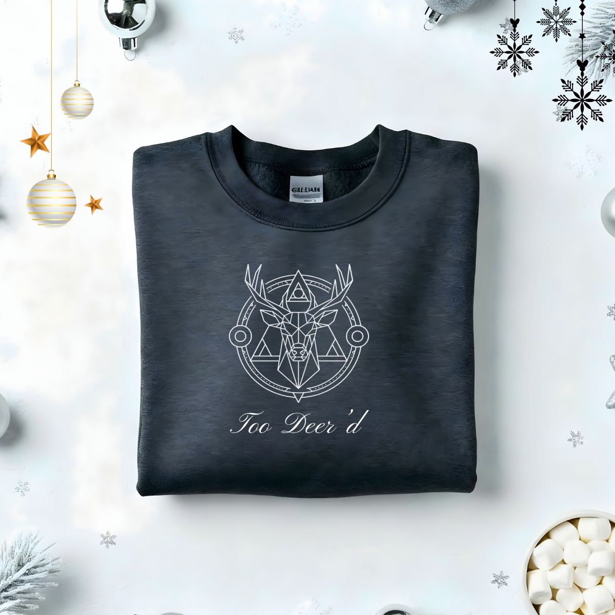 Deer’d Typographical Embroidered Sweatshirt – minimalist embroidered Christmas fleece, funny typographic holiday pullover by Memez.Store.”