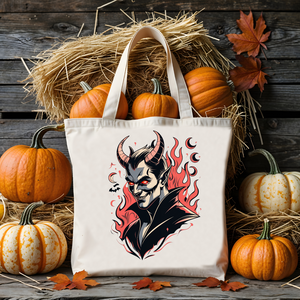 Devil’s Halloween Tote Bag – funny red devil design on cotton canvas with meme text from Memez Store.