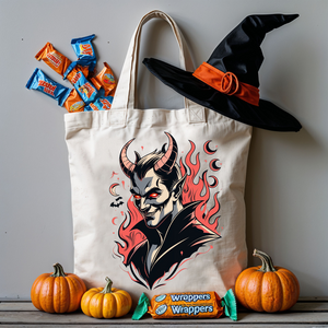 Devil’s Halloween Tote Bag – funny red devil design on cotton canvas with meme text from Memez Store.