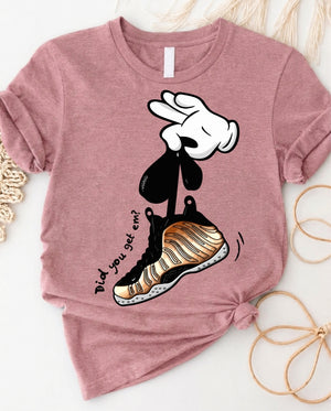 Did you get em sneaker cartoon hand graphic t-shirt with bold streetwear design