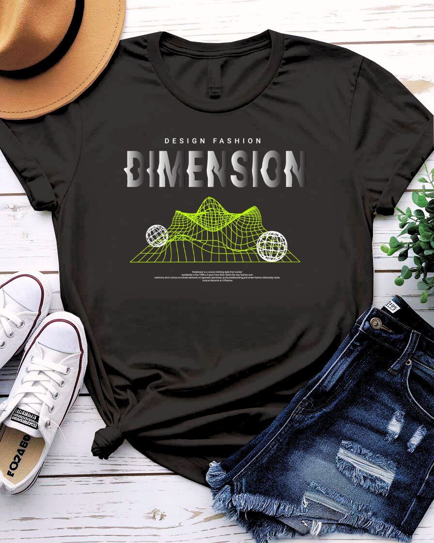 Dimension Streetwear Tee with figure at dimensional crossroads on model