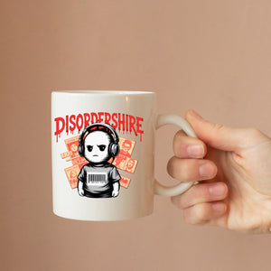 “Funny ceramic mug with DisorderShire chaos design