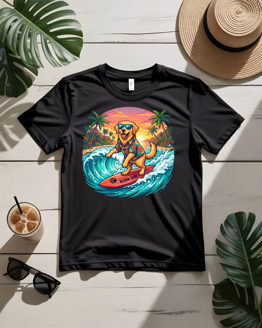 Dog wild waves tee surfing dog on wave graphic