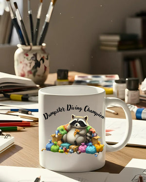 Dumpster raccoon mug funny ceramic coffee cup