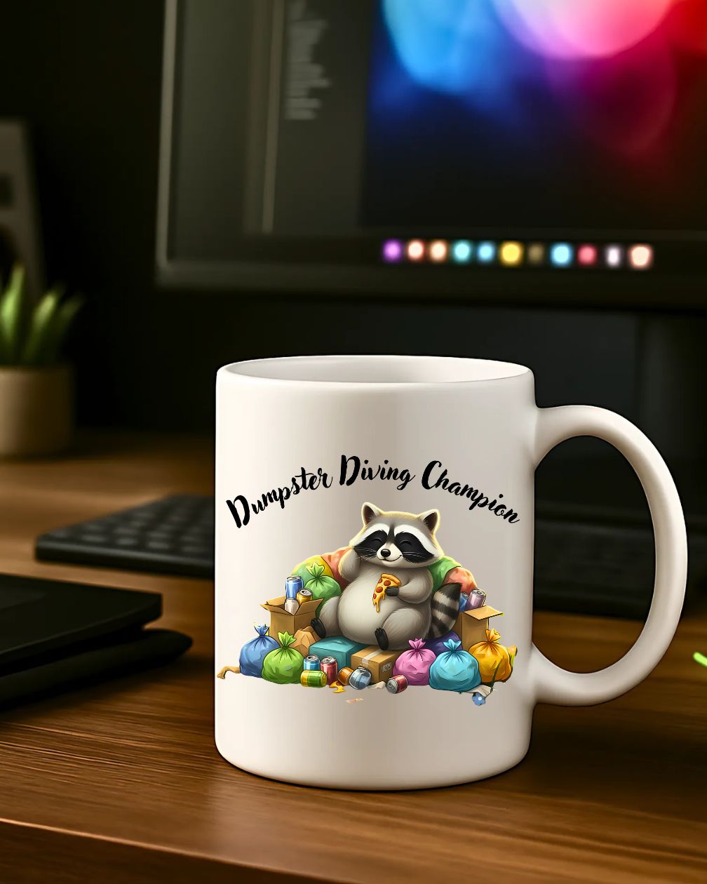 Dumpster raccoon mug funny ceramic coffee cup