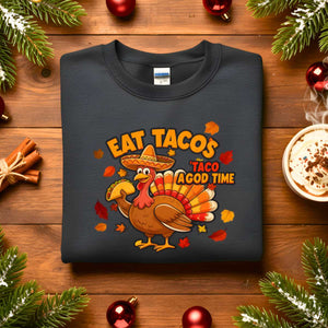 Eat Tacos Meme Funny Sweatshirt for food lovers, funny taco meme hoodie by Memez.Store, cozy fleece taco humor apparel for foodie friends, unisex taco gift sweatshirt for casual wear.