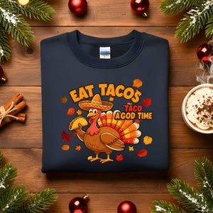 Eat Tacos Meme Funny Sweatshirt for food lovers, funny taco meme hoodie by Memez.Store, cozy fleece taco humor apparel for foodie friends, unisex taco gift sweatshirt for casual wear.