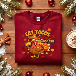 Eat Tacos Meme Funny Sweatshirt for food lovers, funny taco meme hoodie by Memez.Store, cozy fleece taco humor apparel for foodie friends, unisex taco gift sweatshirt for casual wear.