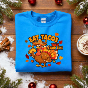Eat Tacos Meme Funny Sweatshirt for food lovers, funny taco meme hoodie by Memez.Store, cozy fleece taco humor apparel for foodie friends, unisex taco gift sweatshirt for casual wear.