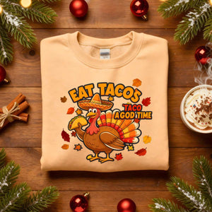 Eat Tacos Meme Funny Sweatshirt for food lovers, funny taco meme hoodie by Memez.Store, cozy fleece taco humor apparel for foodie friends, unisex taco gift sweatshirt for casual wear.