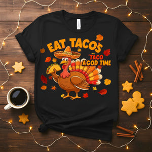 “Eat Tacos Christmas Meme Funny Tee – funny festive taco lover t-shirt with holiday meme design.”