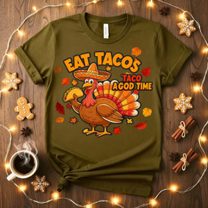 “Eat Tacos Christmas Meme Funny Tee – funny festive taco lover t-shirt with holiday meme design.”