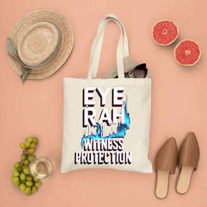 “Eco-friendly tote with bold Eye Rah design”
