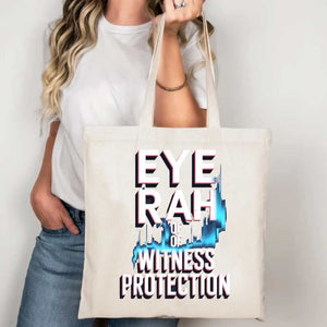 “Eco-friendly tote with bold Eye Rah design”